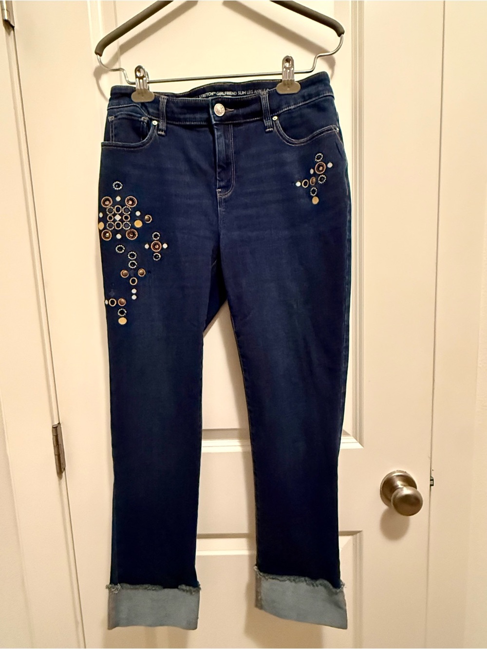 Chico's Dark Blue Ankle Jeans with Metal Eyelet Detail